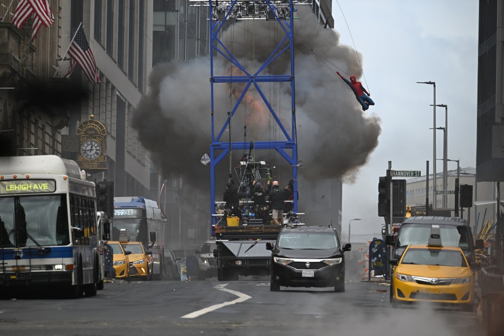 Tom Holland’s stunt double in action for "Spider-Man:Brand New Day", in Glasgow Scotland, Aug 5, 2025.