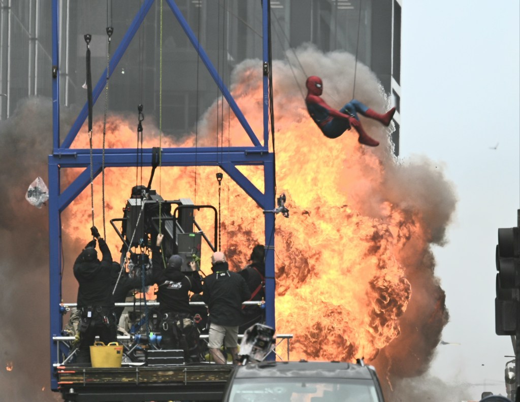 Tom Holland’s stunt double in action for "Spider-Man:Brand New Day", in Glasgow Scotland, Aug 5, 2025.