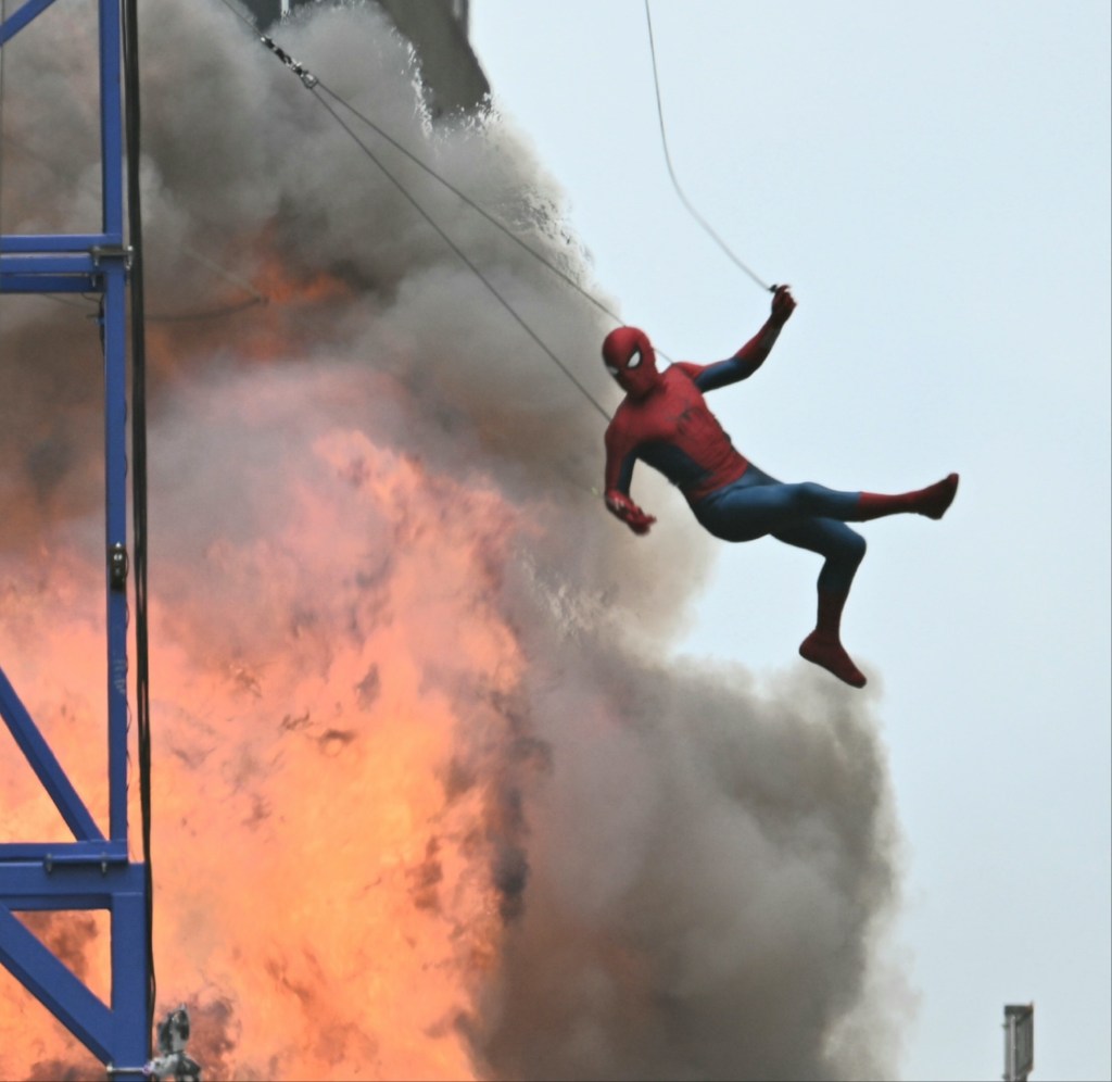 Tom Holland’s stunt double in action for "Spider-Man:Brand New Day", in Glasgow Scotland, Aug 5, 2025.