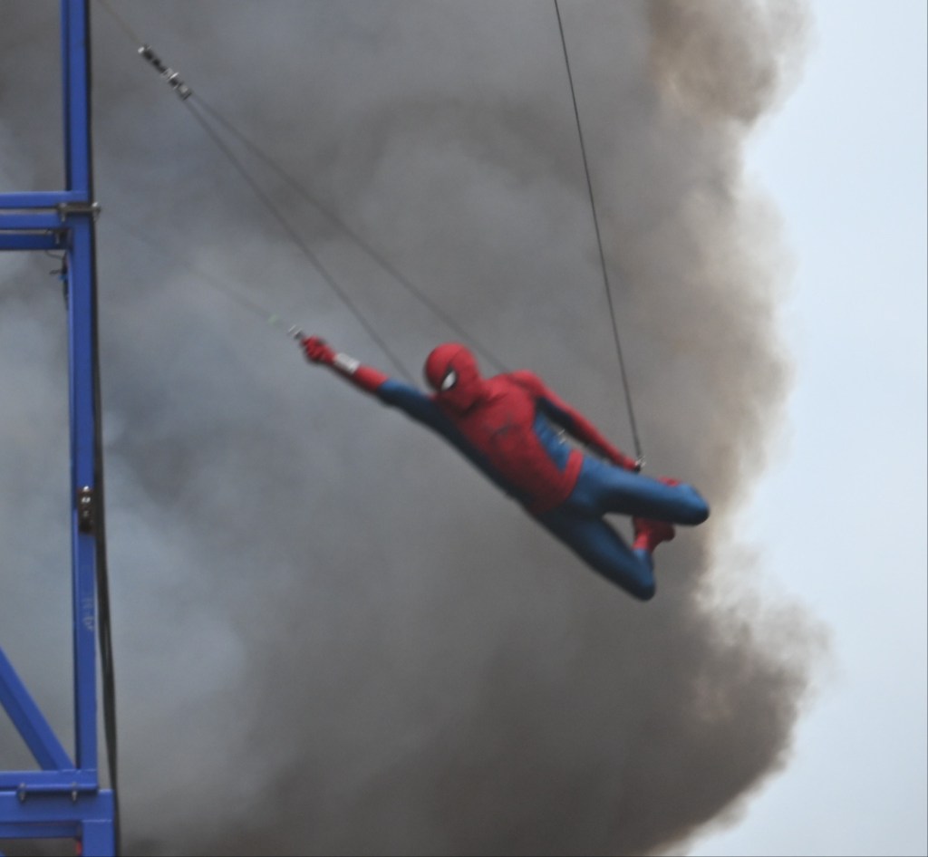 Tom Holland’s stunt double in action for "Spider-Man:Brand New Day", in Glasgow Scotland, Aug 5, 2025.