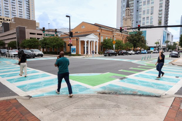 The painted crosswalk at Church St. and S. Rosalind Ave...