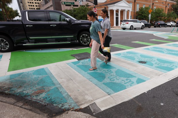 The painted crosswalk at Church St. and S. Rosalind Ave...