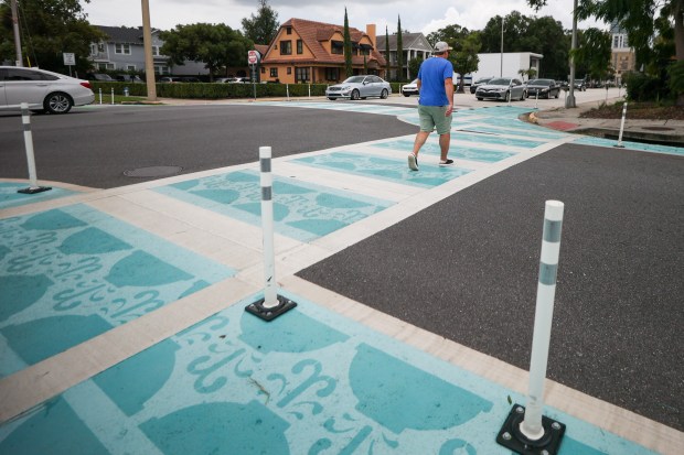 The painted crosswalk at Magnolia Ave and E. Concord St....