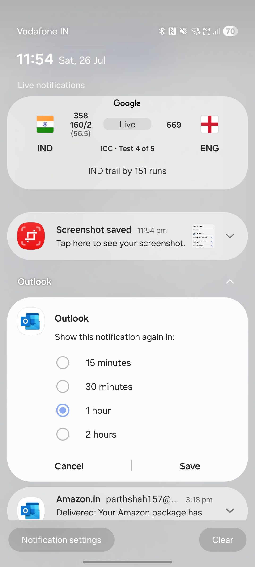 snooze a notification on Samsung