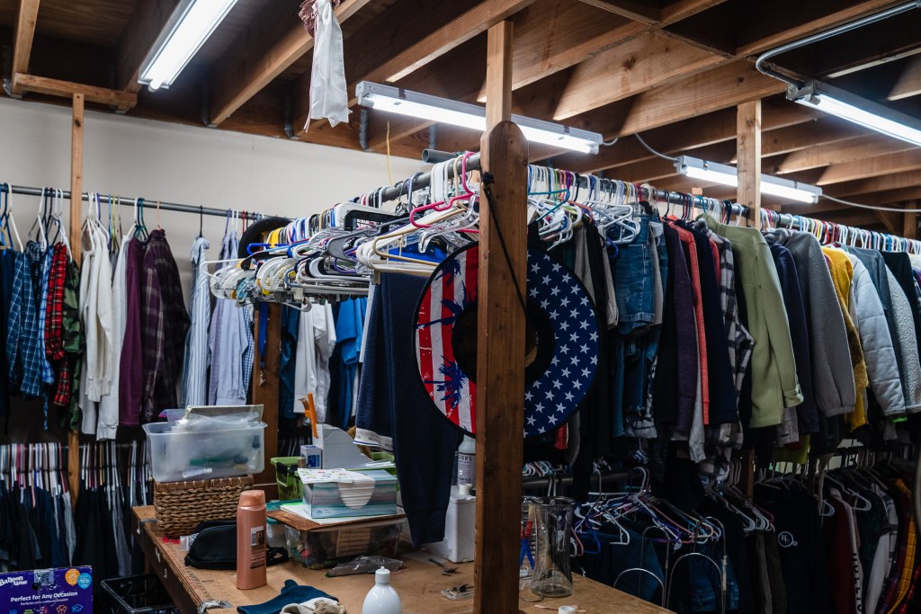 Donated clothes at The Brother Benno Foundation in Oceanside on Sept. 20, 2023.