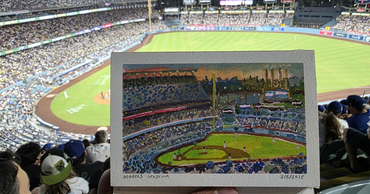Baseball can drag on. So this guy did a painting of Dodger Stadium at the game