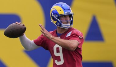 Rams' Matthew Stafford practices for first time in training camp