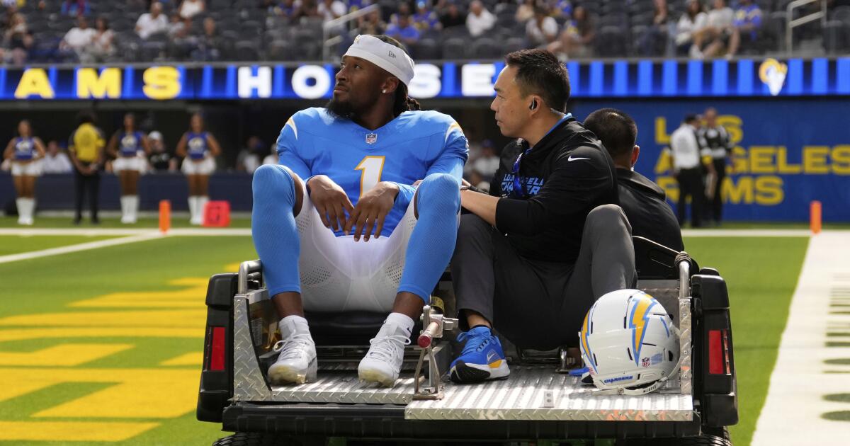 Chargers' Quentin Johnston carted off after taking hit vs. Rams