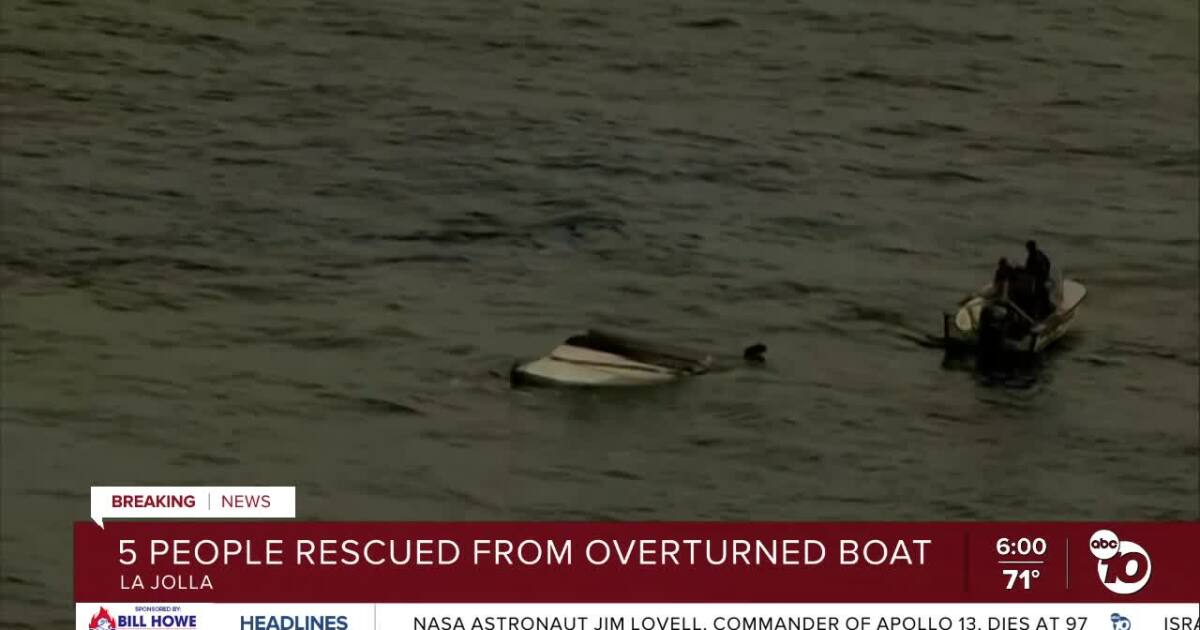 Five people rescued from overturned boat in La Jolla