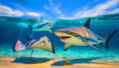 Illustration of a shark and stingray interaction near Florida's Gulf Coast.