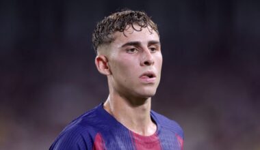 KOBE, JAPAN - JULY 27: FC Barcelona's Fermin Lopez prepares to take a corner kick during the preseason friendly between Vissel Kobe and FC Barcelona at Noevir Stadium Kobe on July 27, 2025 in Kobe, Hyogo, Japan. (Photo by Paul Miller/Getty Images)