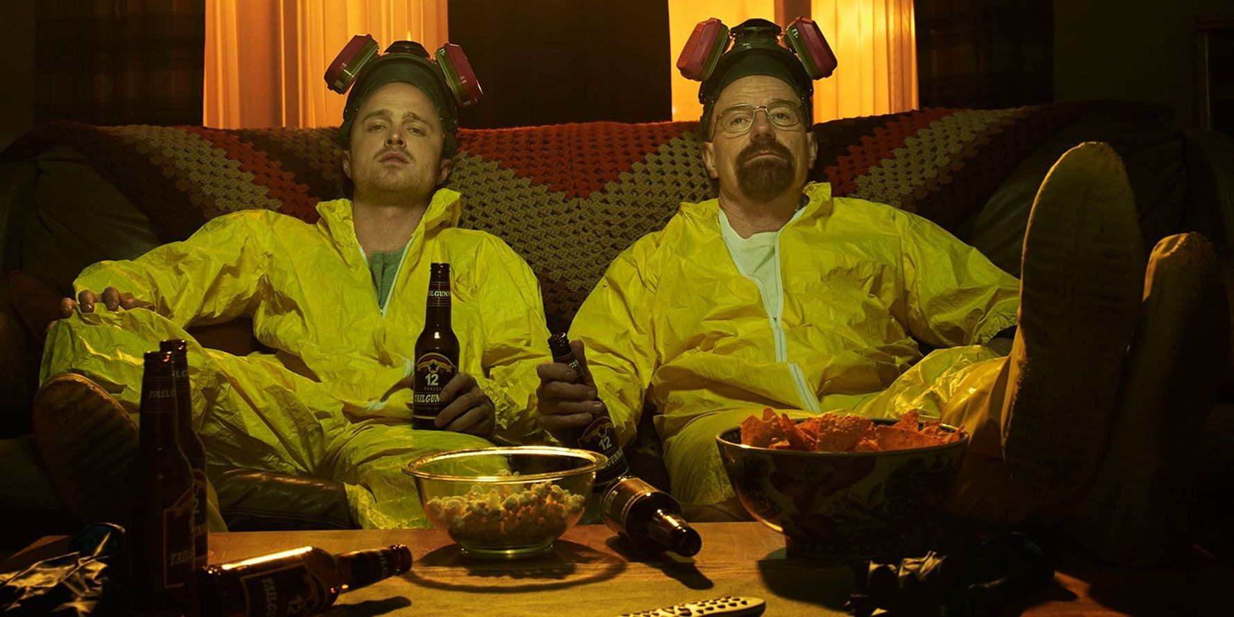 Walt and Jesse watching TV in Breaking Bad