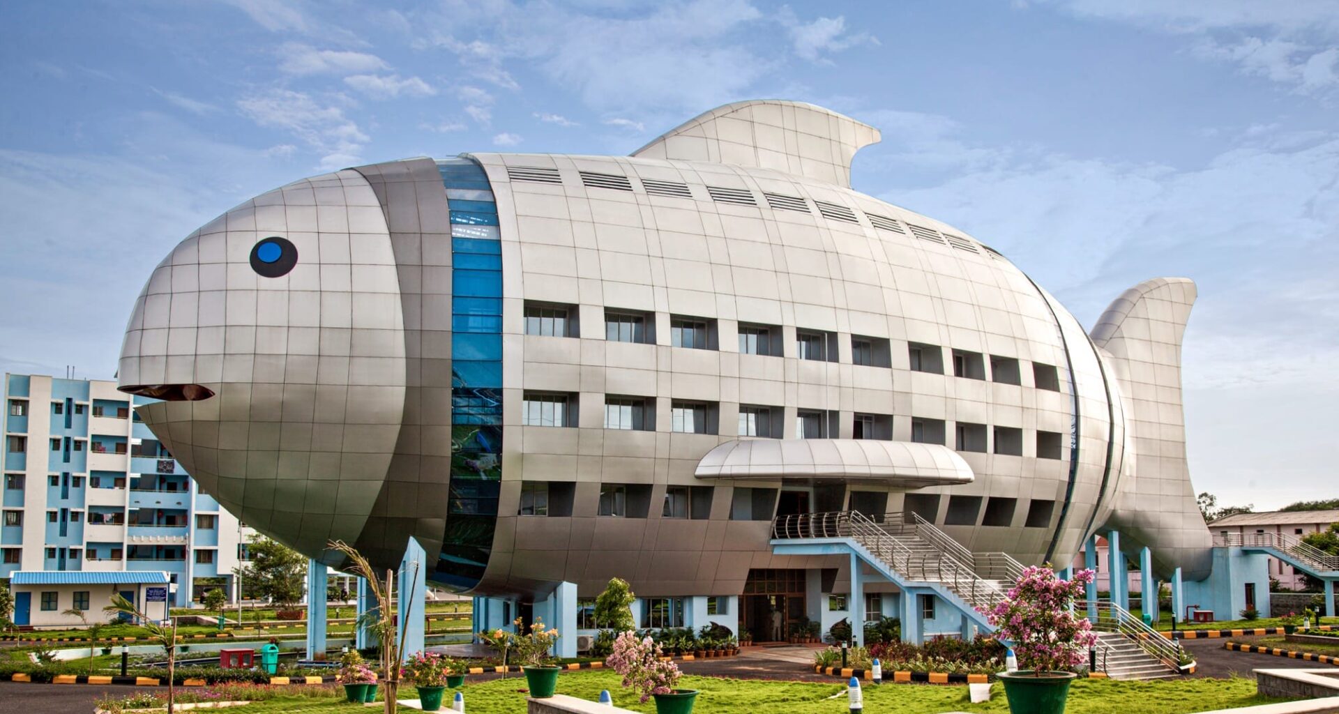 a building shaped like a fish