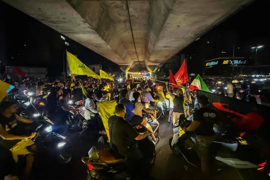 Motorcyclists with Hezbollah flags in Baalbek (Lebanon Debate, August 8, 2025)