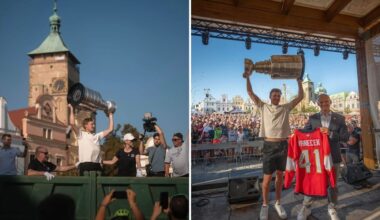 Vanecek arrives with Stanley Cup on back of truck in Czech Republic