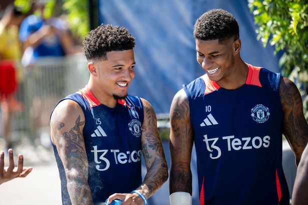Jadon Sancho and Marcus Rashford pictured together during Manchester United's summer tour in 2024