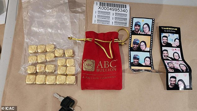 Among the seized items were gold bullion in red bags, more than $12,000 in cash, a Kogan cash counter and various gold, silver and platinum bars
