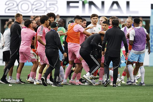 Both sets of players were seen brawling on the pitch shortly after the final whistle