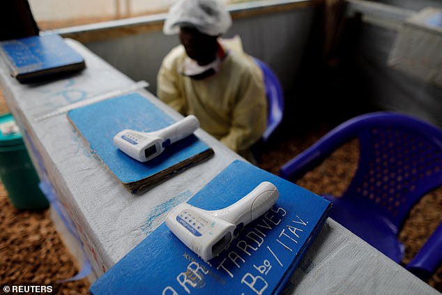 Thermometers are pictured at the entrance of an Ebola treatment center checkpoint during a 2019 outbreak in the DRC