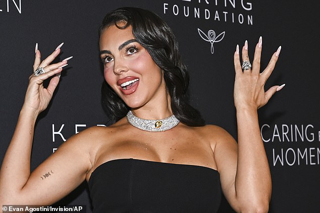 Rodriguez further glammed up the ensemble with a glittering diamond necklace and flashy rings — including the incredible diamond ring Rinaldo proposed with last month