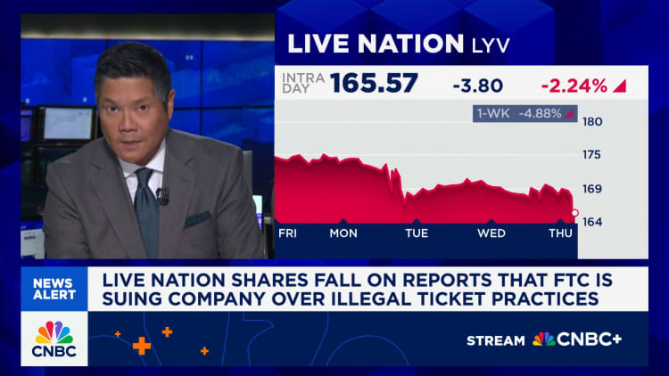 Live Nation shares fall on reports the FTC will sue over illegal ticket practices