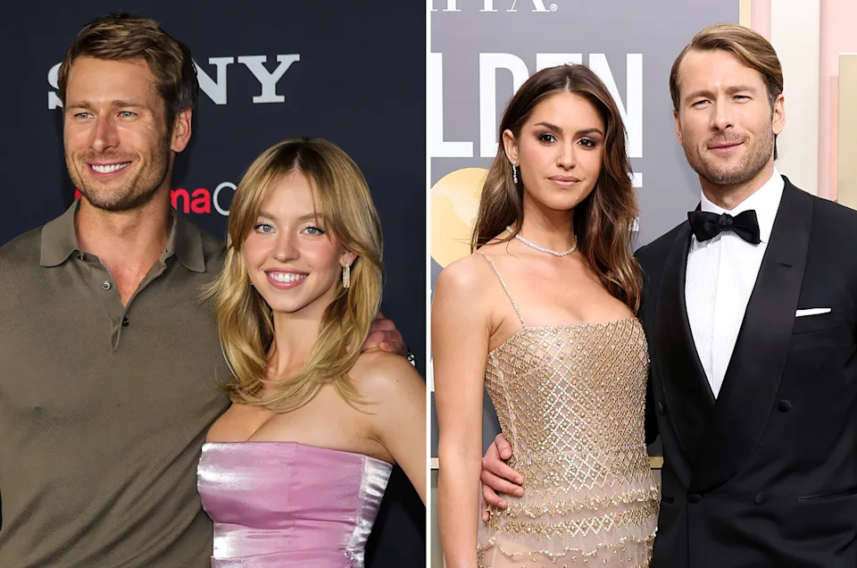 Glen Powell's ex, Gigi Paris (middle right), spoke out in June about his 'PR scheme' romance rumors with co-star Sydney Sweeney (middle left) (Getty)