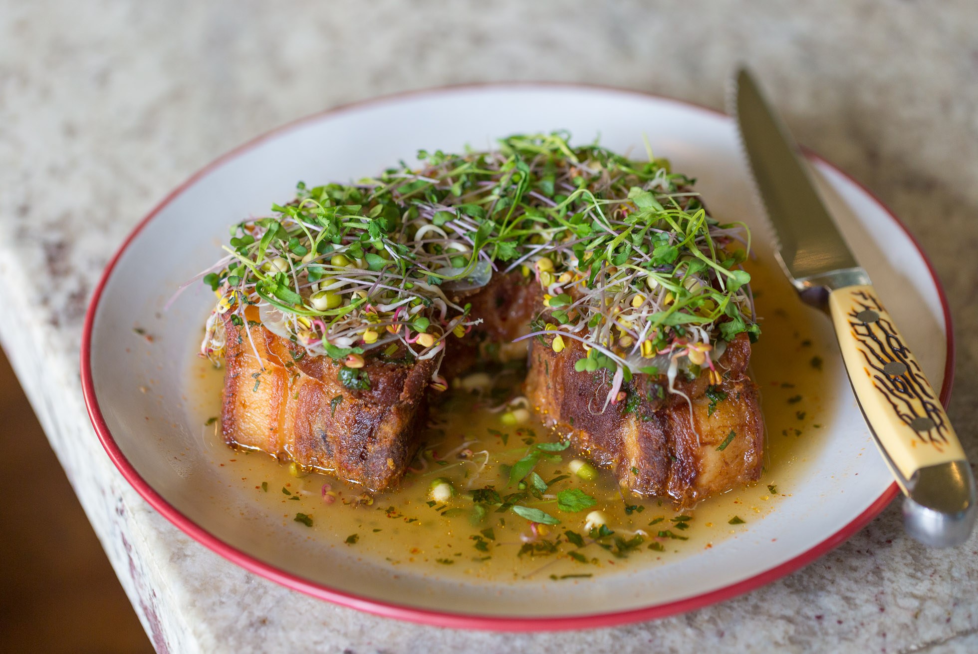 The famed chicharron porchetta dish from Broken Spanish in Los Angeles.