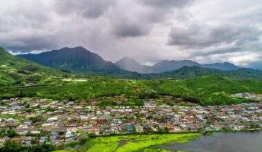 High Angle View Of Residential District in Kailua, Honolulu, Hawaii, USA stock photo