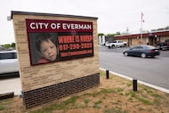 A marquee with a photo of missing 6-year-old Noel Rodriguez-Alvarez at the Everman Civic...