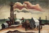 Jackson Pollock's figurative painting "Camp With Oil Rig" from the early 1930s is among the...