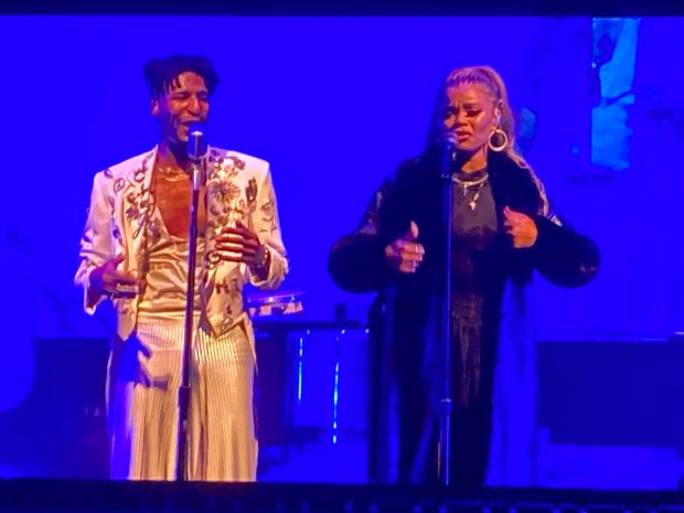 Jon Batiste and Andra Day performed together Friday night, September 19, 2025 at The Shell. (George Varga / The San Diego Union-Tribune)