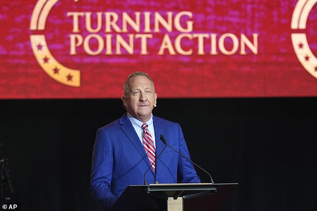 Pastor Rob McCoy speaks at a memorial for conservative activist Charlie Kirk, Sunday, Sept. 21, 2025, at State Farm Stadium in Glendale, Ariz. (AP Photo/John Locher)