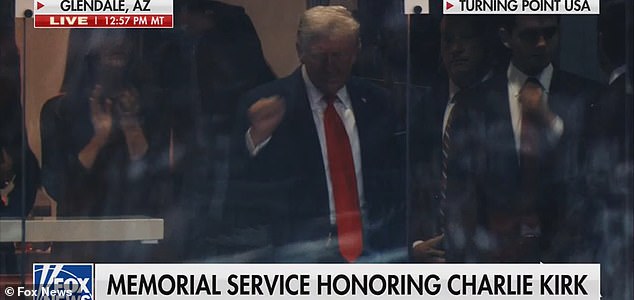 Donald Trump attends the memorial for Charlie Kirk at State Farm Stadium in Glendale AZ