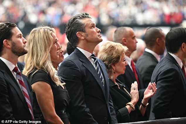 US Secretary of Defense Pete Hegseth attends the public memorial service for right-wing activist Charlie Kirk at State Farm Stadium in Glendale, Arizona, on September 21, 2025. (Photo by Mandel NGAN / AFP) (Photo by MANDEL NGAN/AFP via Getty Images)