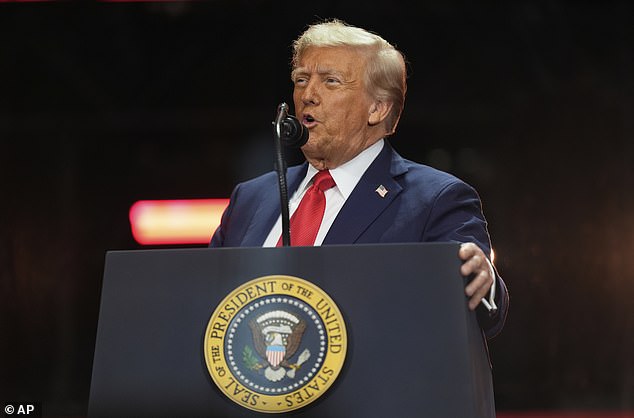 President Donald Trump speaks at a memorial for conservative activist Charlie Kirk, Sunday, Sept. 21, 2025, at State Farm Stadium in Glendale, Ariz. (AP Photo/Julia Demaree Nikhinson)