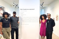 Artists Suni Mullen and Harlan Bozeman stand with curator Mueni Rudd and gallery owner...