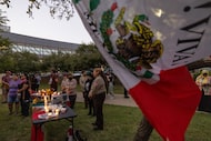 The Brown Berets host a vigil outside of Parkland Hospital for migrants shot the previous...