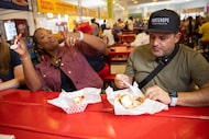 Guest judges Tiffany Derry and Dino Santonicola react after tasting the Tex’s Toast á la...