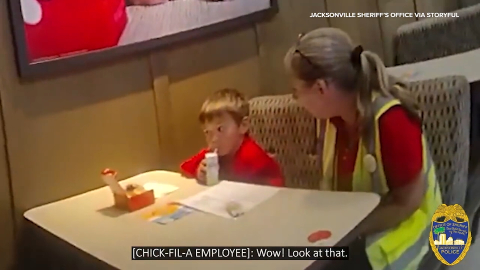 Florida boy William escapes home to eat breakfast at nearby Chick-fil-A in Jacksonville, Florida, video shows