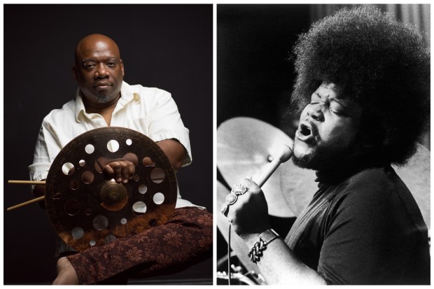 James "Biscuit" Rouse, left, and Buddy Miles. (Andre Betts; Michael Ochs Archive/Getty Images)