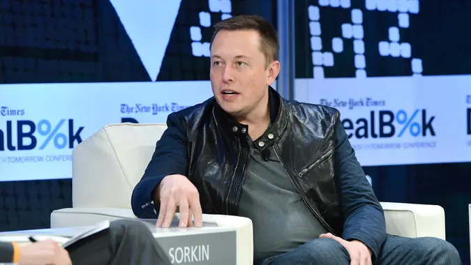 NEW YORK, NY - NOVEMBER 12:  CEO & CTO of SpaceX and CEO & Chief Product Architect of Tesla Motors Elon Musk participates in a discussion at the New York Times 2013 DealBook Conference in New York at the New York Times Building on November 12, 2013 in New York City.
