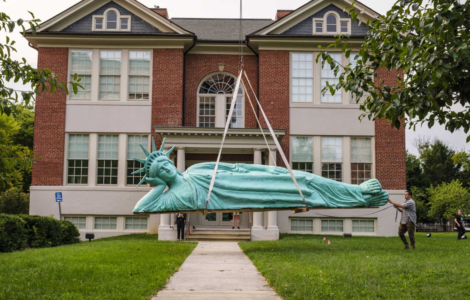 ‘Reclining Liberty’ is now a permanent fixture in front of Museum of Contemporary Art