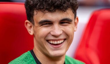 LIVERPOOL, ENGLAND - Sunday, May 5, 2024: Liverpool's substitute Stefan Bajcetic on the bench before the FA Premier League match between Liverpool FC and Tottenham Hotspur FC at Anfield. Liverpool won 4-2. (Photo by Ryan Brown/Propaganda)
