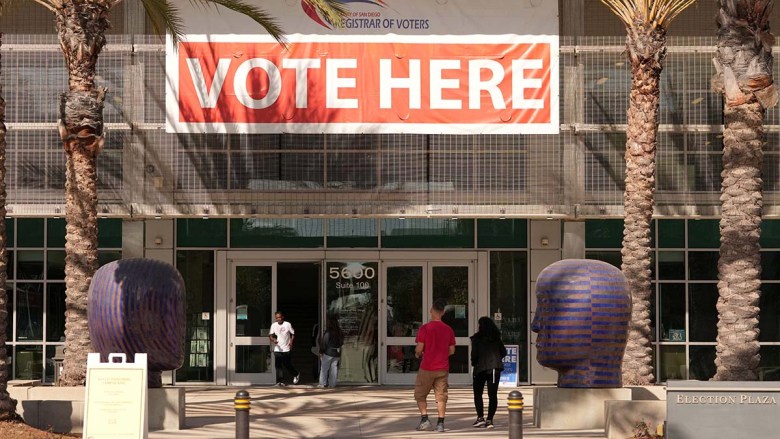 The San Diego County Registrar of Voters, where people are approaching to cast their ballots. They may do so in general, primary or special elections.