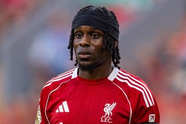 LIVERPOOL, ENGLAND - Friday, August 15, 2025: Liverpool's Jeremie Frimpong during the FA Premier League match between Liverpool FC and AFC Bournemouth at Anfield. Liverpool won 4-2. (Photo by David Rawcliffe/Propaganda)