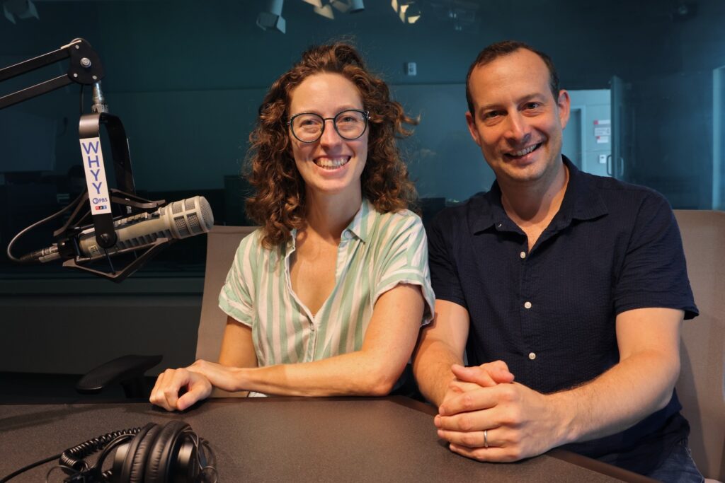 Alice Yorke and Scott Sheppard in the studio at WHYY speaking with Jennifer Lynn