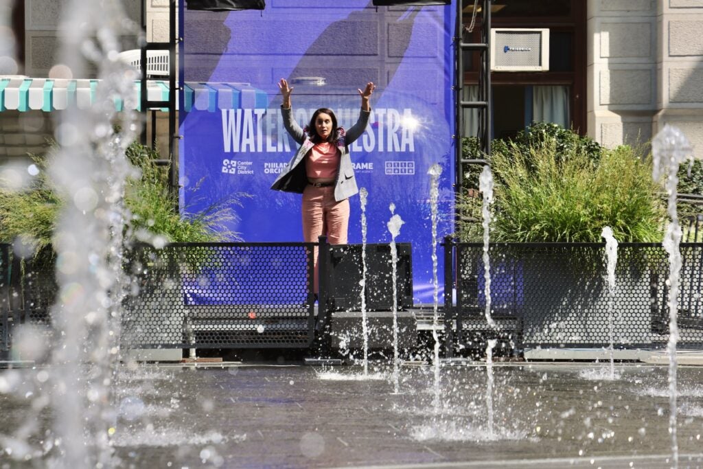 The Water Orchestra on display with jets of water coming up from the ground