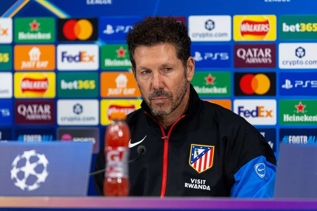 LIVERPOOL, ENGLAND - Tuesday, September 16, 2025: Atletico Madrid's head coach Diego Simeone during a press conference at Anfield ahead of the UEFA Champions League game between Liverpool FC and Atlético de Madrid. (Photo by Jessica Hornby/Propaganda)