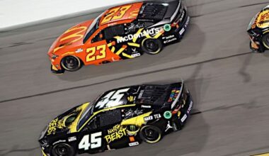 #45: Tyler Reddick, 23XI Racing, Nasty Beast Toyota Camry, #56: Martin Truex Jr, TRICON Garage, Bass Pro Shops/Tracker Boats Toyota Camry