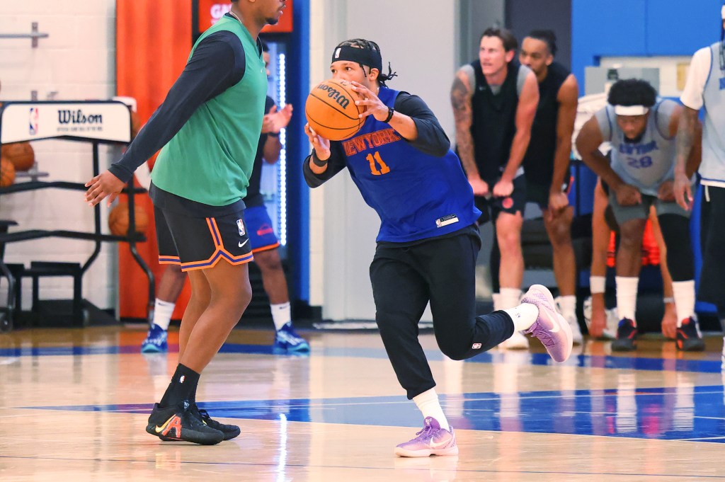 Jalen Brunson in drills during Knicks practice on Sept. 24, 2025.